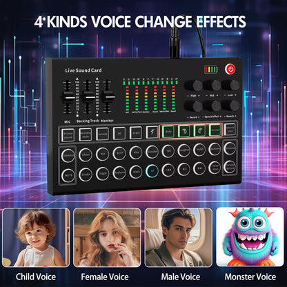 Podcast Equipment Bundle, Audio Interface DJ Mixer with Microphone, M9 Changer with T118 Podcast Microphone Bundle, Studio Equipment for Podcasting, Recording, Singing, Streaming