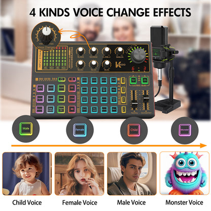 Podcast Equipment Bundle, SK300 Changer with Podcast Microphone Bundle, LED Light, Studio Equipment for Living Broadcast Live Streaming YouTube TikTok