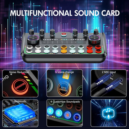 Podcast Equipment Bundle for 2, Audio Interface with Condenser Microphone, Studio Equipment for Streaming, Gaming