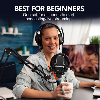 Podcast Equipment Bundle for 2, Audio Interface with Condenser Microphone, Studio Equipment for Streaming, Gaming