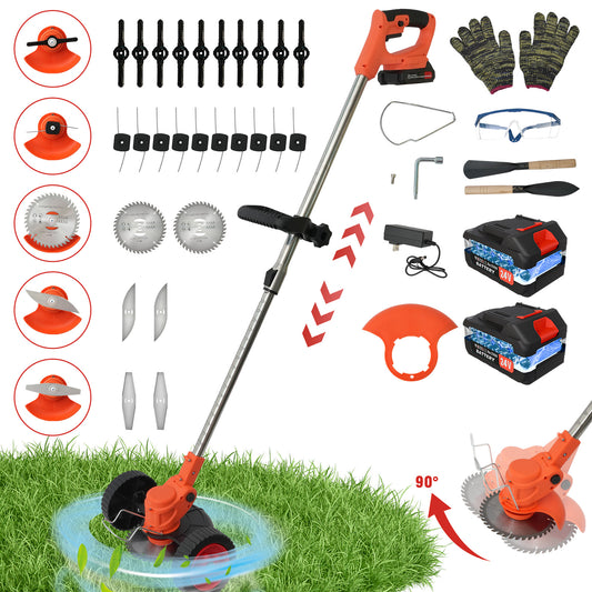 Electric?Weed?Trimmer?24V-2×2000mAh?Cordless?Design-?Low?Noise?Weed?Wacker?for?Lawns?Garden?&?Patio?(Orange)