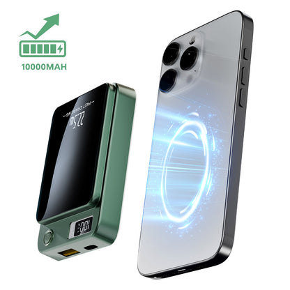2 in 1 Portable Magnetic Wireless Power Bank, 10000mAh 22.5W Fast Charging, with LED Power Display, Suitable for Outdoor Emergency Backup Power Bank, Compatible with Multi Device, Green
