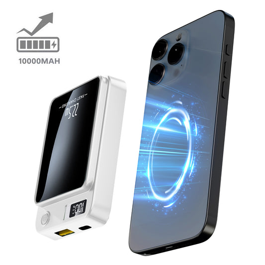 2 in 1 Portable Magnetic Wireless Power Bank, 10000mAh 22.5W Fast Charging, with LED Power Display, Suitable for Outdoor Emergency Backup Power Bank, Compatible with Multi Device, White