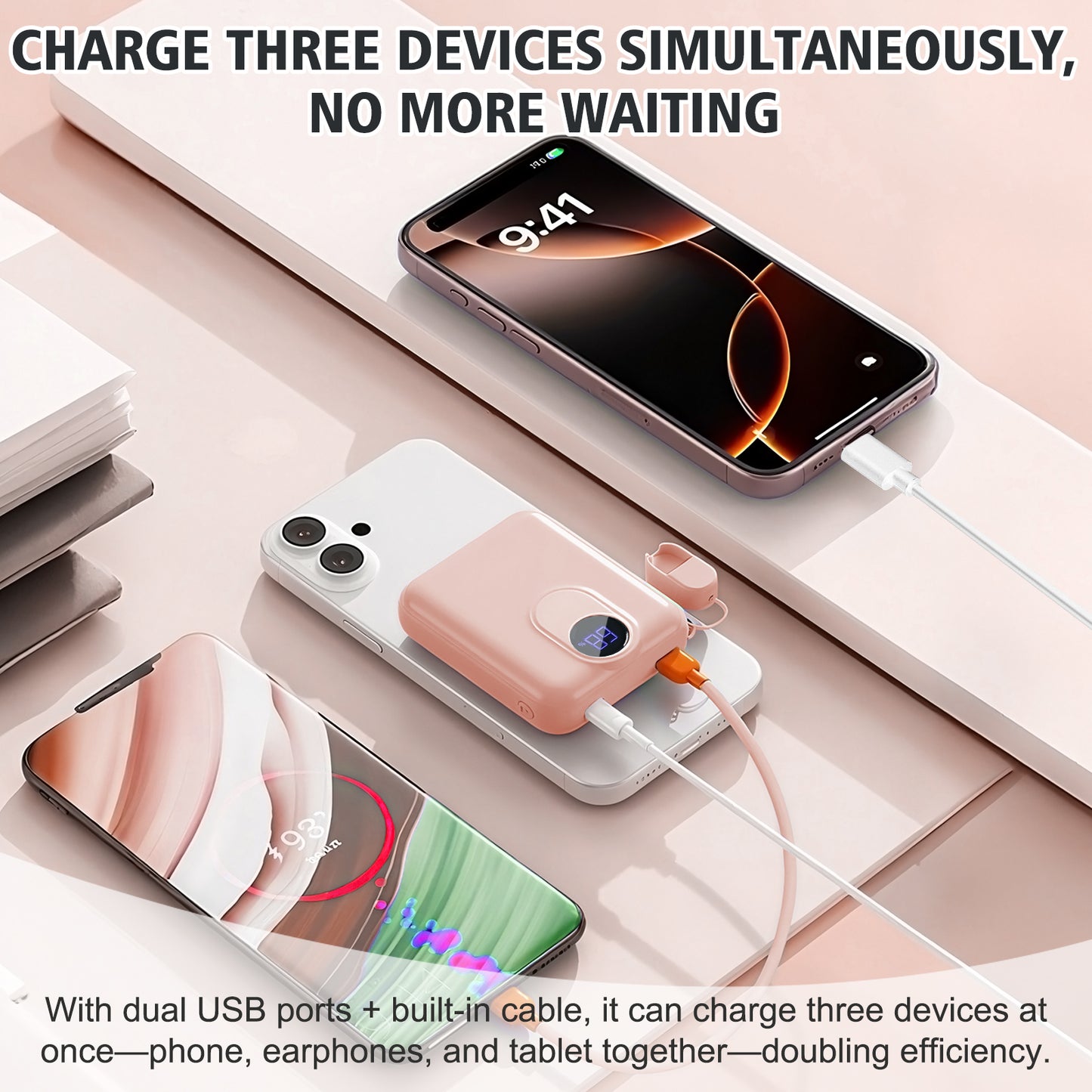 Baokaler Portable Charger, Smallest 22.5W 10000mAh USB C in & Out Power Bank Fast Charging, Phone Battery Pack Compatible with iPhone 17 16 15 14 Pro Samsung S24 Google iPad etc(Pink-2PK)