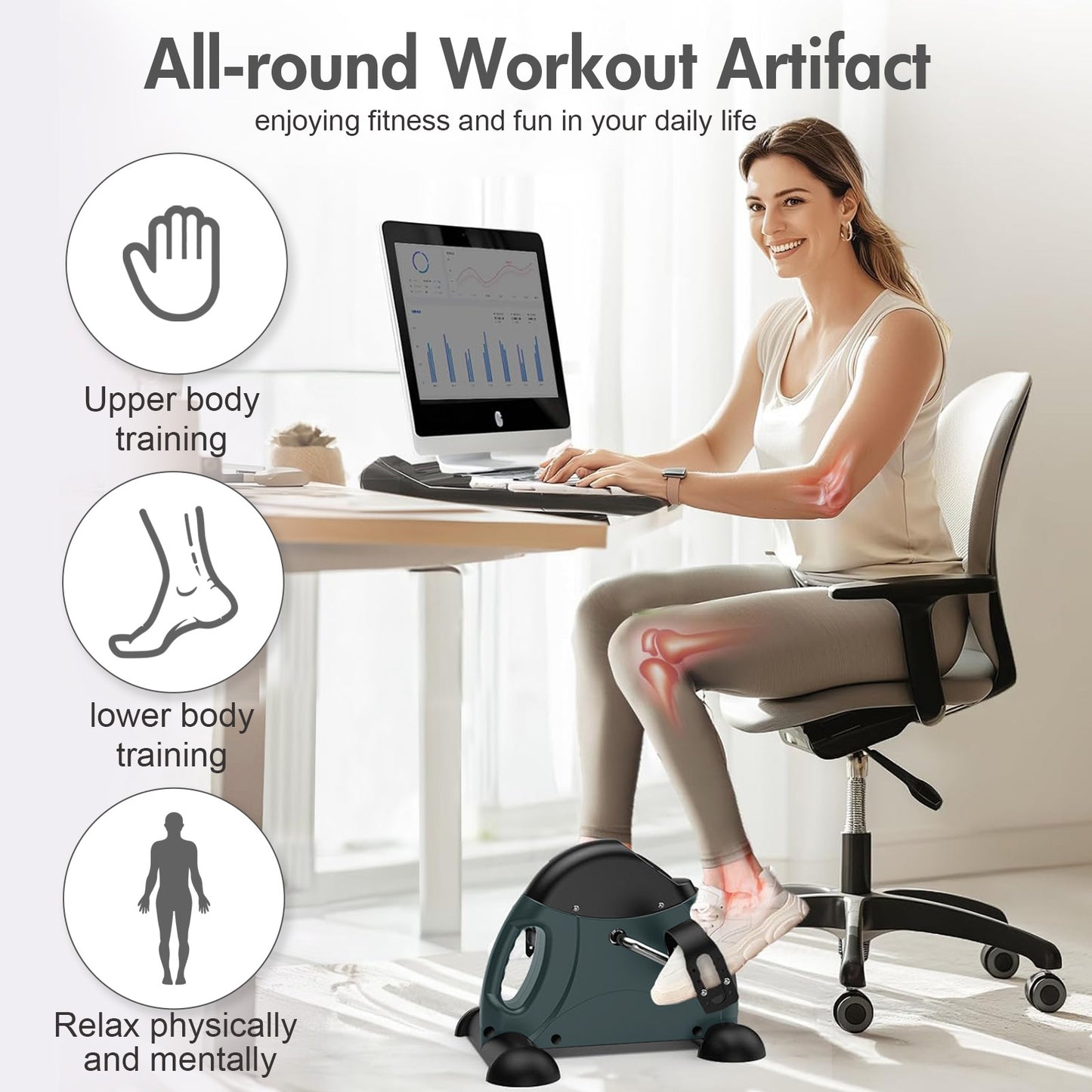Baokaler Under Desk Exercise Bike, Foot Pedal Exerciser, Portable Under Desk Pedal Stepper with Digital Display, Mini Leg Exerciser for Home