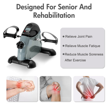 Mini Exercise Bike, Portable Mini Cycle Exercise Bike with Digital Display, Under Desk Bike Pedal Exerciser Stepper for Home Office Senior