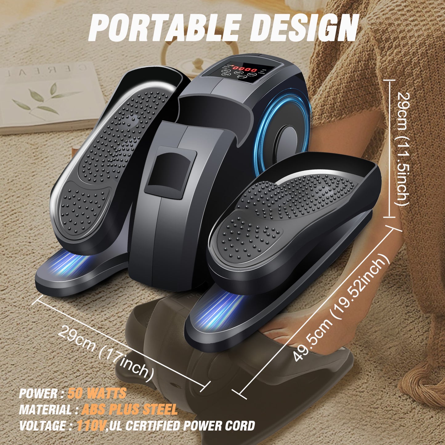 Rican Under Desk Elliptical, Electric Seated Foot & Leg Pedal Exerciser While Sitting for Seniors