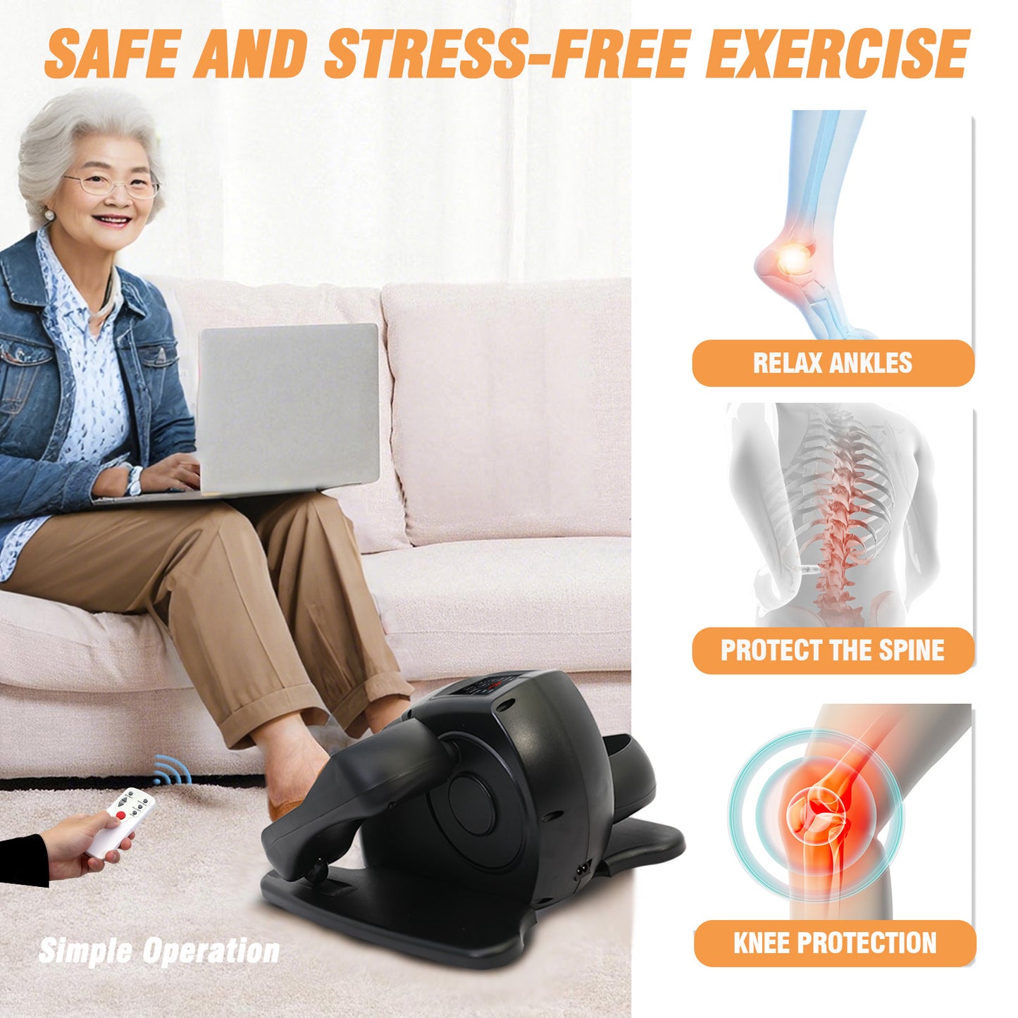 Rican Under Desk Elliptical, Electric Seated Foot & Leg Pedal Exerciser While Sitting for Seniors