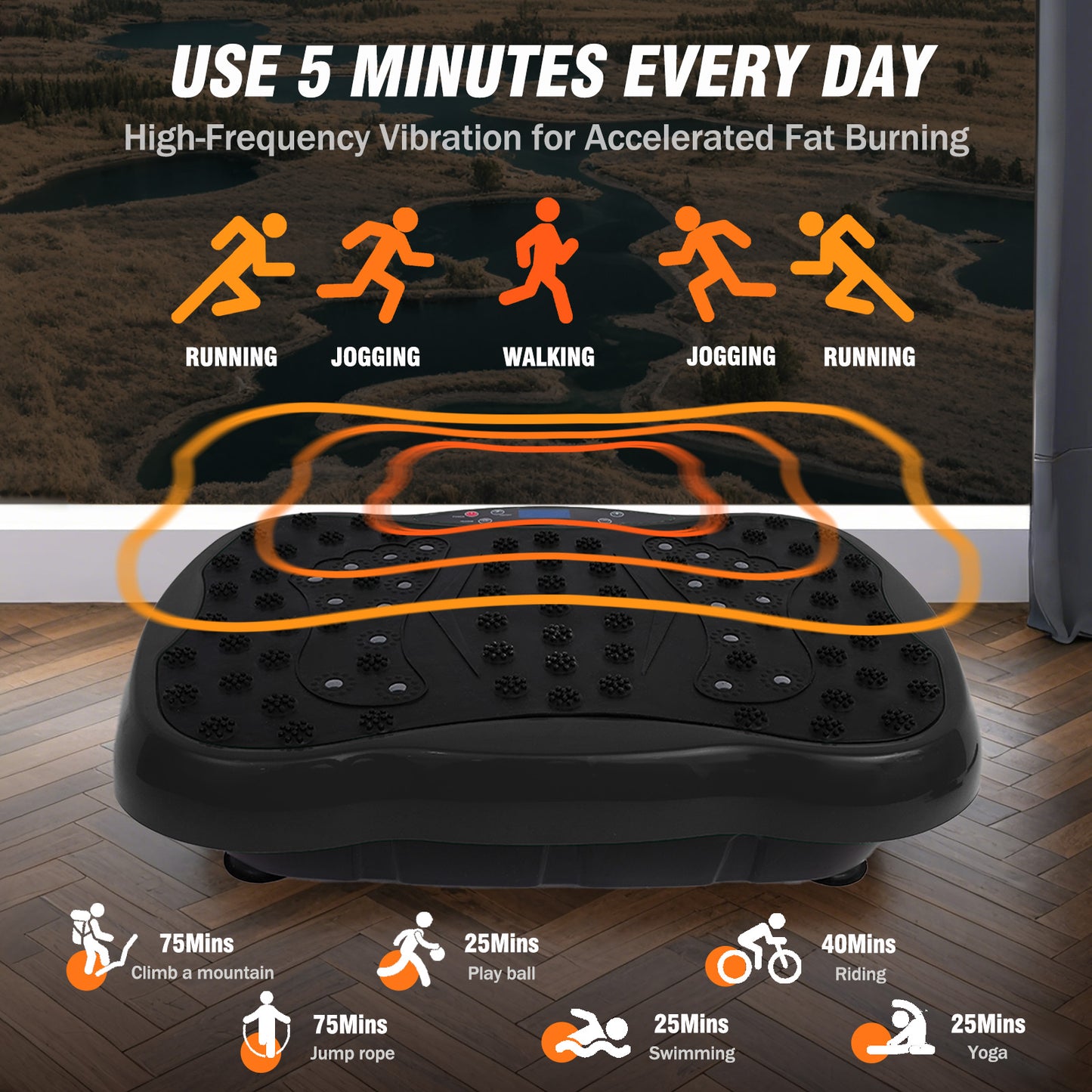 Vibration Plate Exercise Machine with Resistance Bands, Vibrating Plate Machine with Remote Control and Bluetooth Function for Home Fitness and Health Maintenance, Black