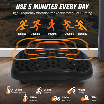Vibration Plate Exercise Machine with Resistance Bands, Vibrating Plate Machine with Remote Control and Bluetooth Function for Home Fitness and Health Maintenance, Black