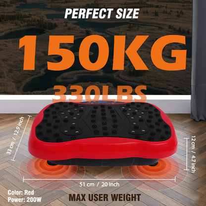 RICAN Vibration Plate Exercise Machine 330lb, Vibration Board for Lymphatic Drainage, Full Body Workout Vibrating Fitness Platform, Waver Stand for Weight Loss, Red