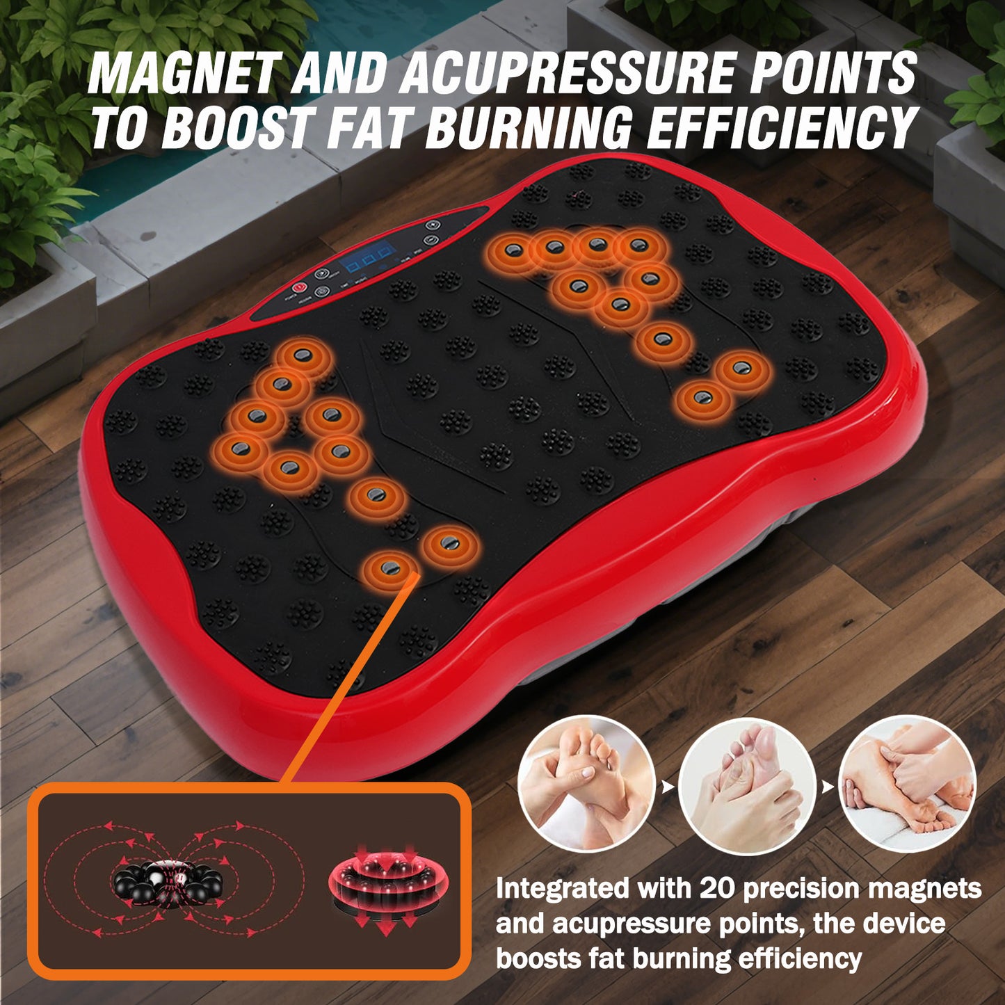 RICAN Vibration Plate Exercise Machine 330lb, Vibration Board for Lymphatic Drainage, Full Body Workout Vibrating Fitness Platform, Waver Stand for Weight Loss, Red