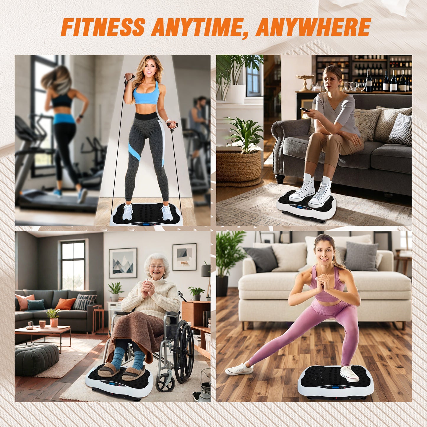 RICAN Vibration Plate Exercise Machine 330lb, Full Body Workout Vibrating Fitness Platform with Resistance Bands, Home Gym Equipment for&nbsp;Body Toning, White