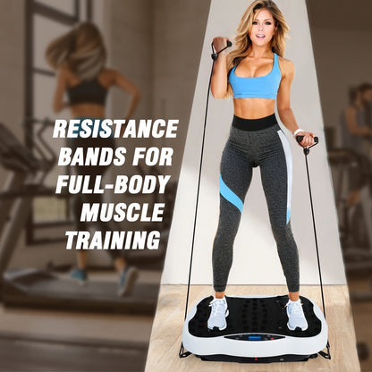 RICAN Vibration Plate Exercise Machine 330lb, Full Body Workout Vibrating Fitness Platform with Resistance Bands, Home Gym Equipment for&nbsp;Body Toning, White