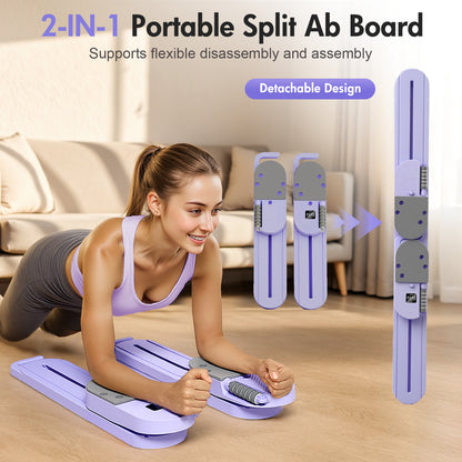 Rican Pilates Board, Pilates Reformer Board Ab Core Trainer, LCD Timer Dual-Track Detachable Ultra-Quiet Abdominal Trainer, More Than 40 Modes with Resistance Bands & Knee Pads, Purple