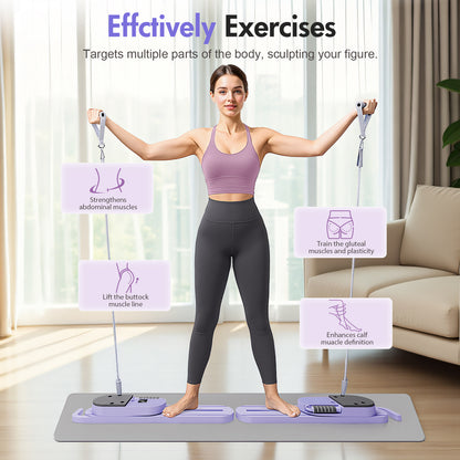 CATGOOD Pilates Reformer Board with Resistance Bands, Portable Pilates Board Ab Machine, Full Body Workout for Home, LED Timer & Calorie Display Ab Core Strengthener Trainer
