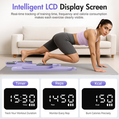 Rican Pilates Board, Pilates Reformer Board Ab Core Trainer, LCD Timer Dual-Track Detachable Ultra-Quiet Abdominal Trainer, More Than 40 Modes with Resistance Bands & Knee Pads, Purple