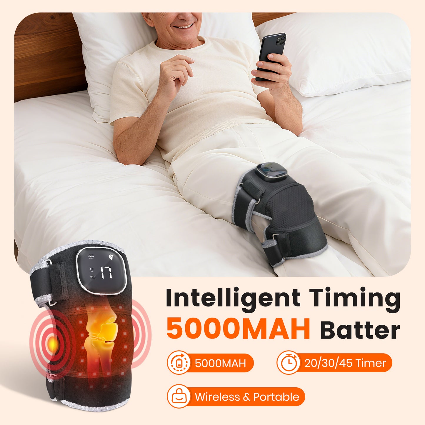 Heated Knee Massager with Red Light, Cordless Knee Wrap with Vibration Massage, 660 & 850nm Red Light for Joint/Elbow/Shoulder Massager for Family