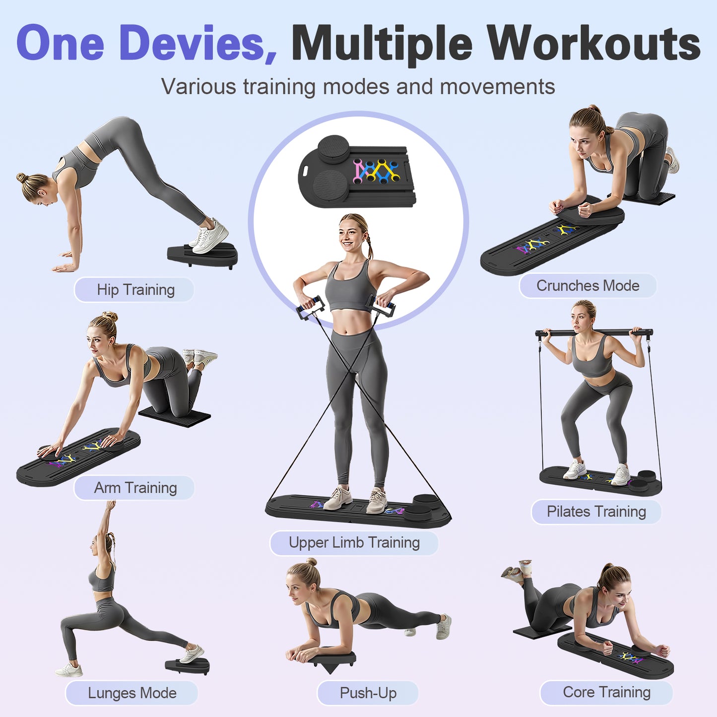 CATGOOD Foldable Pilates Board, Pilates Reformer Set, 15-in-1 Multifunctional Abdominal Board, Adjustable Push-Up Handles, Full Body Workout Equipment for Home, Black