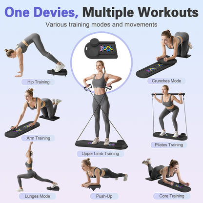 CATGOOD Foldable Pilates Board, Pilates Reformer Set, 15-in-1 Multifunctional Abdominal Board, Adjustable Push-Up Handles, Full Body Workout Equipment for Home, Black