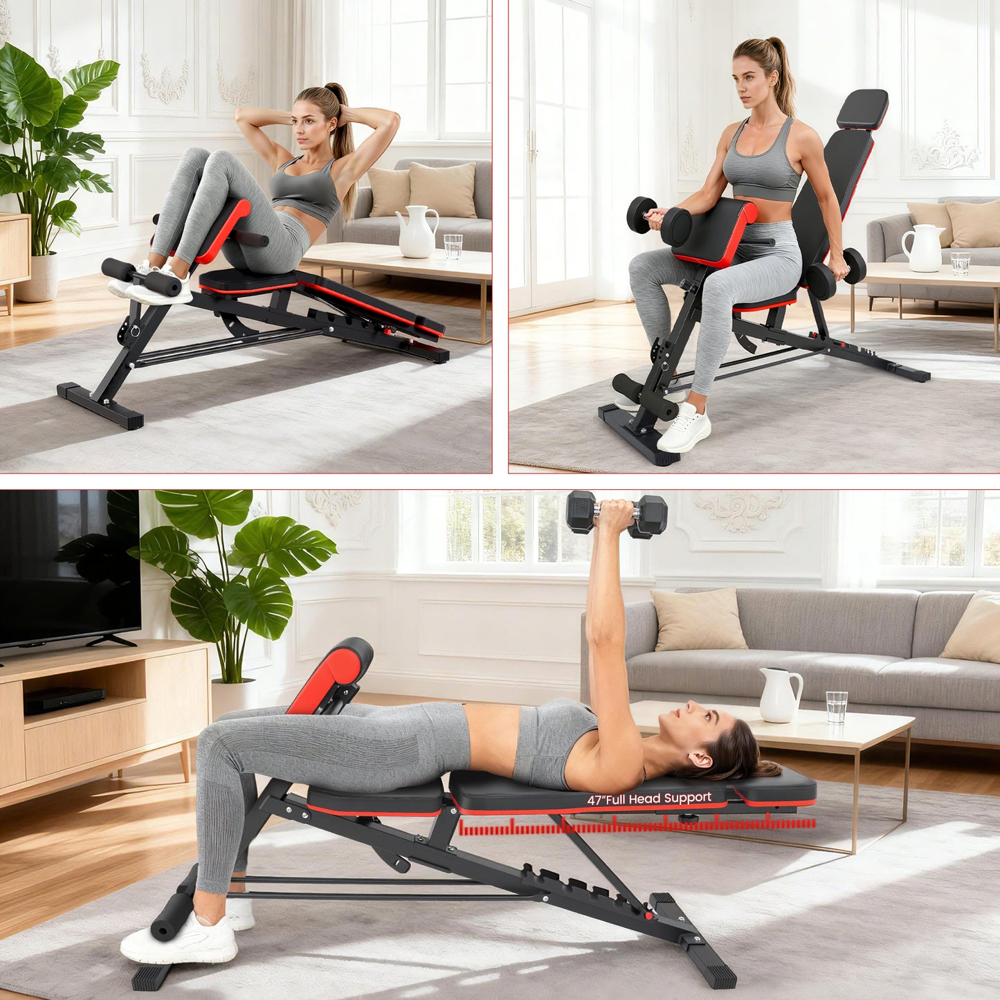 BAOKALER Weight Bench, 1000LBS Max Load, 8 in 1 Dumbbell Bench with Adjustable Seat Angles, Incline, Decline, and Flat Bench Roman Chair for Full Body Home Gym Workout