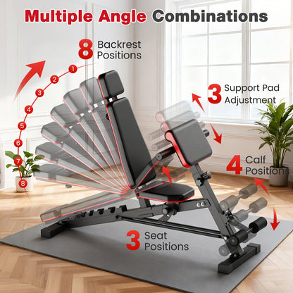 BAOKALER Weight Bench, 1000LBS Max Load, 8 in 1 Dumbbell Bench with Adjustable Seat Angles, Incline, Decline, and Flat Bench Roman Chair for Full Body Home Gym Workout