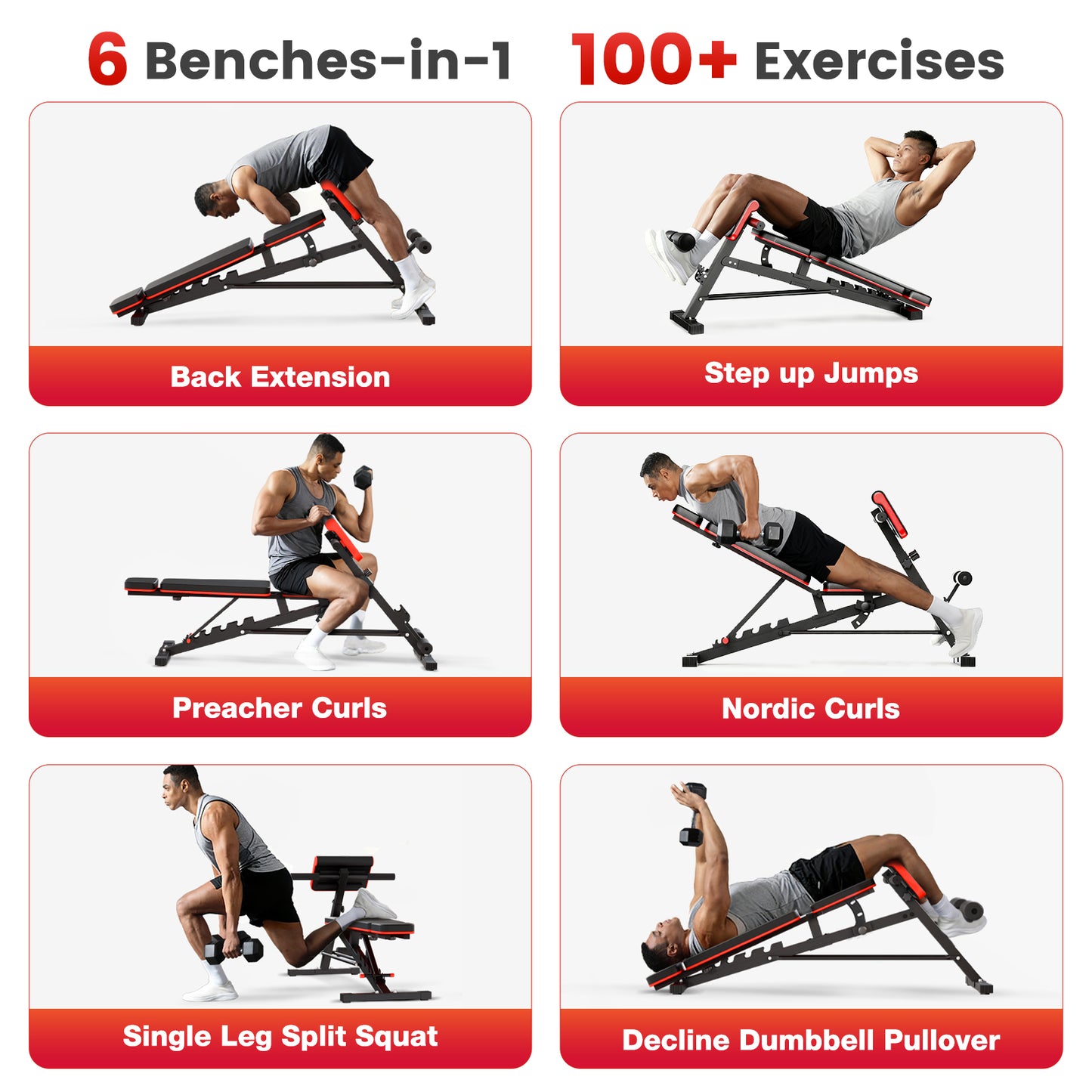 BAOKALER Weight Bench, 1000LBS Max Load, 8 in 1 Dumbbell Bench with Adjustable Seat Angles, Incline, Decline, and Flat Bench Roman Chair for Full Body Home Gym Workout
