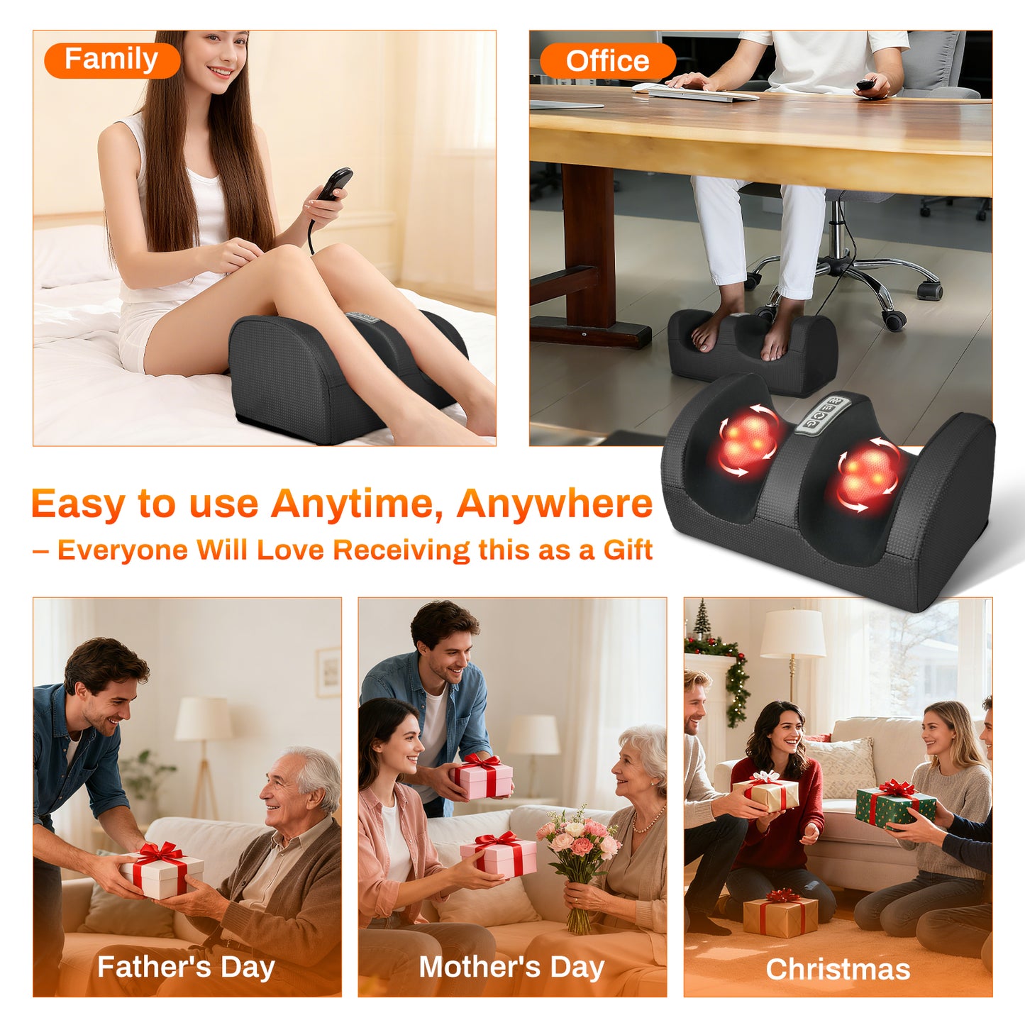 Foot Massager, Shiatsu Foot Massager, Deep Tissue Massage Machine with Heat, Foot Massager and Calf Massager with Massage Roller, Gifts for Mom & Dad, Black
