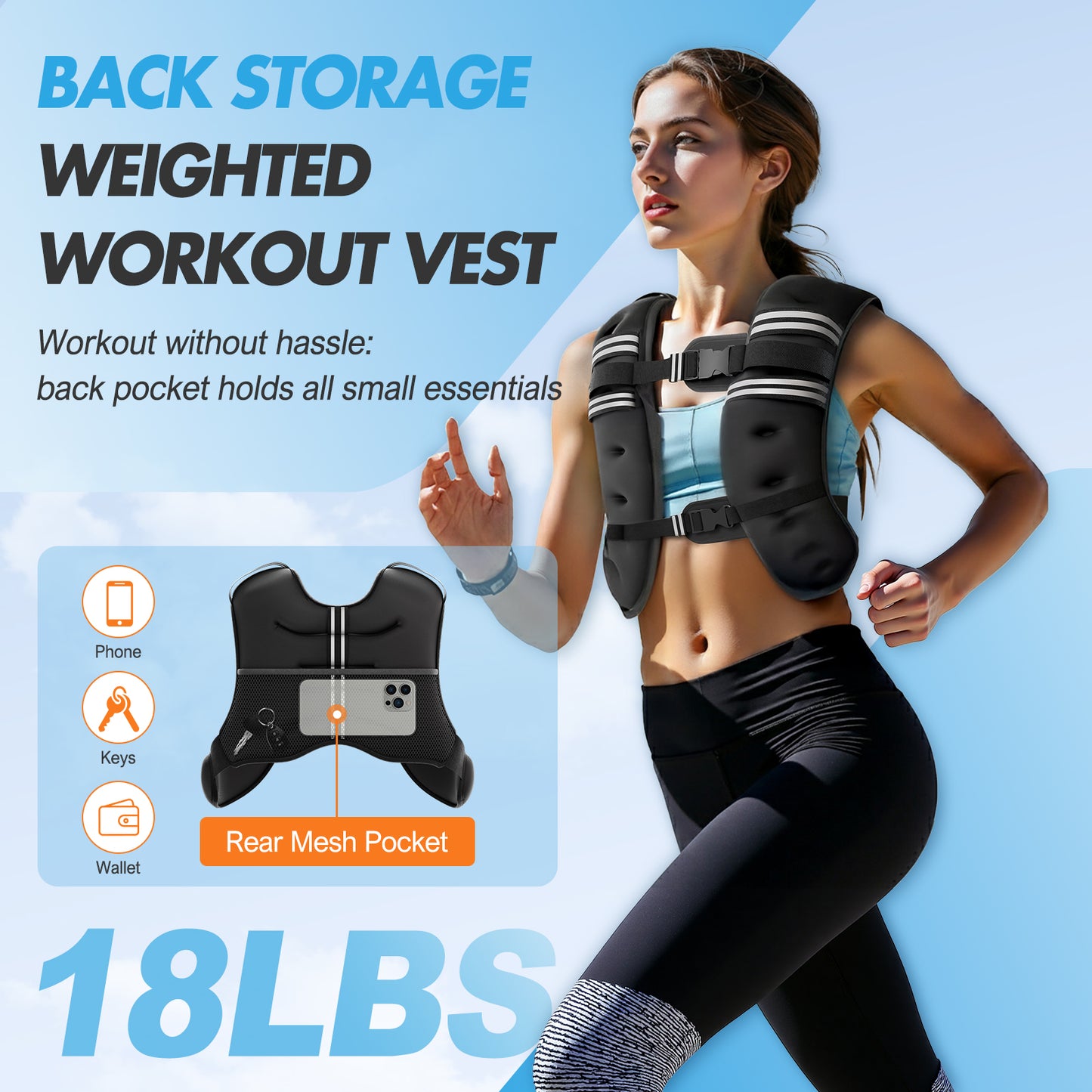 BAOKALER Weighted Vest 22lb with Reflective Strips, Ideal for Men & Women, Suitable for Strength Training, Running, Muscle Building & Weight Loss