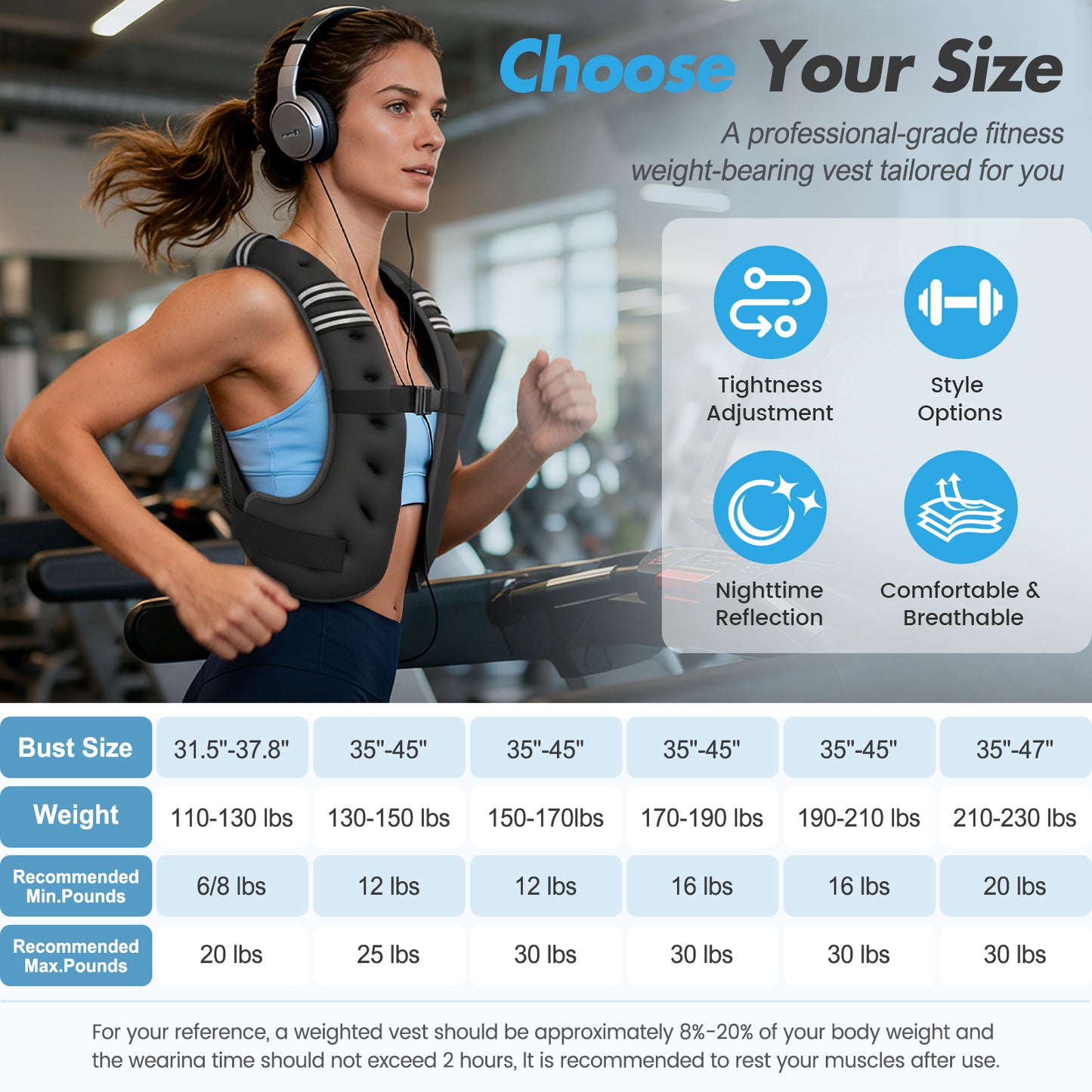 BAOKALER Weighted Vest for Fitness, 6lb with Reflective Strips, Ideal for Men & Women, Strength Training, Running, Muscle Building & Weight Loss