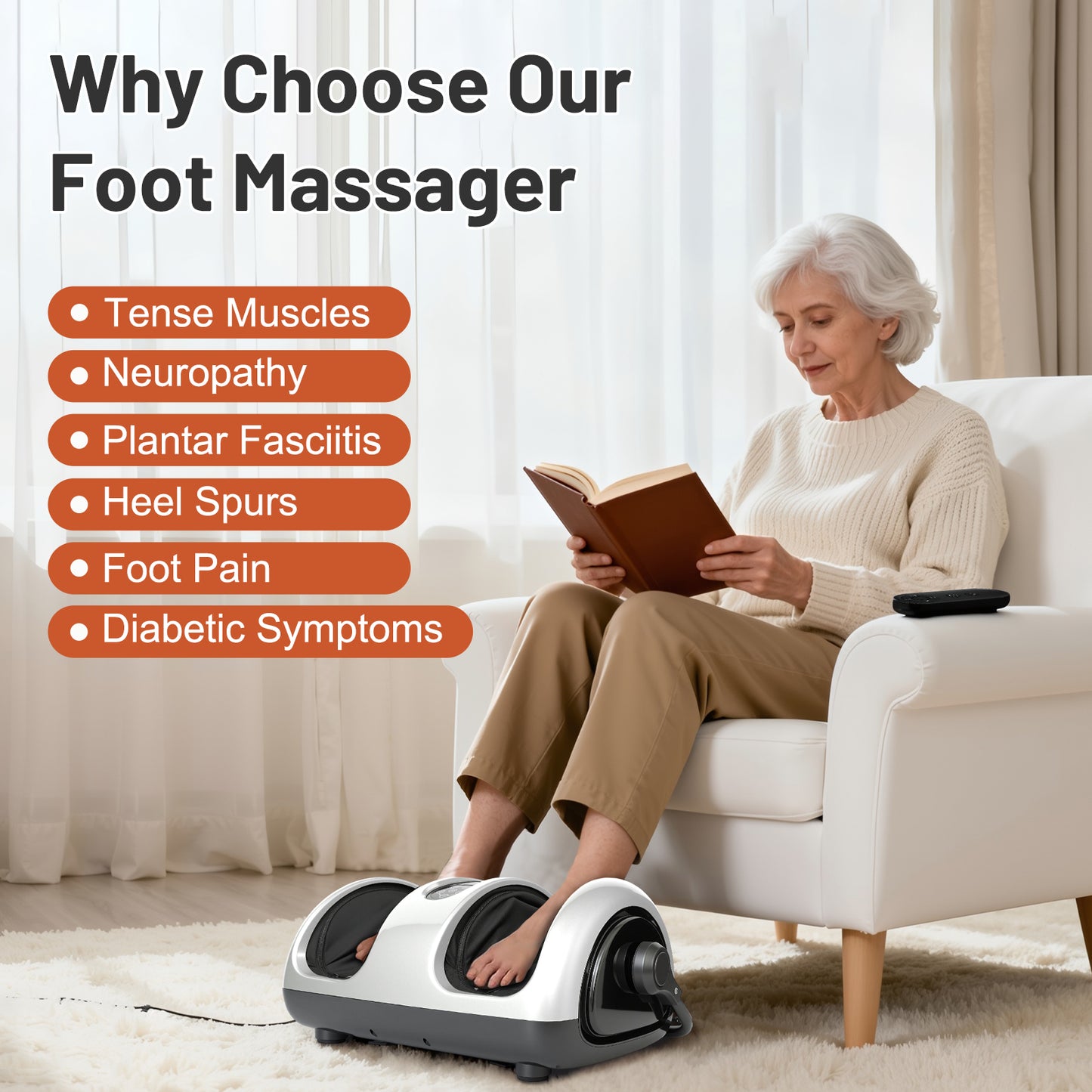 BAOKALER Foot Massager with Heat Therapy, Deep Kneading Foot and Calf Massager with Adjustable Compression, Relaxing Shiatsu Foot Massager for Ankle/Leg Care, Perfect Gift for Lovers, White