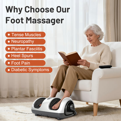 BAOKALER Foot Massager with Heat Therapy, Deep Kneading Foot and Calf Massager with Adjustable Compression, Relaxing Shiatsu Foot Massager for Ankle/Leg Care, Perfect Gift for Lovers, White
