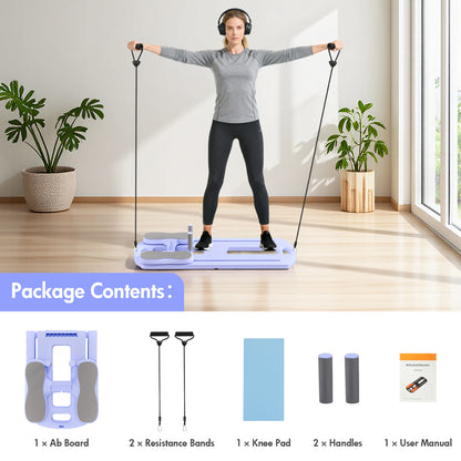 Rican Pilates Board, Foldable Ab Board, Multifunctional Abdominal Board for Home, 300 lbs Abs Workout Equipment with Knee Pad, Portable Pilates Reformer for Full Body Workout, Purple