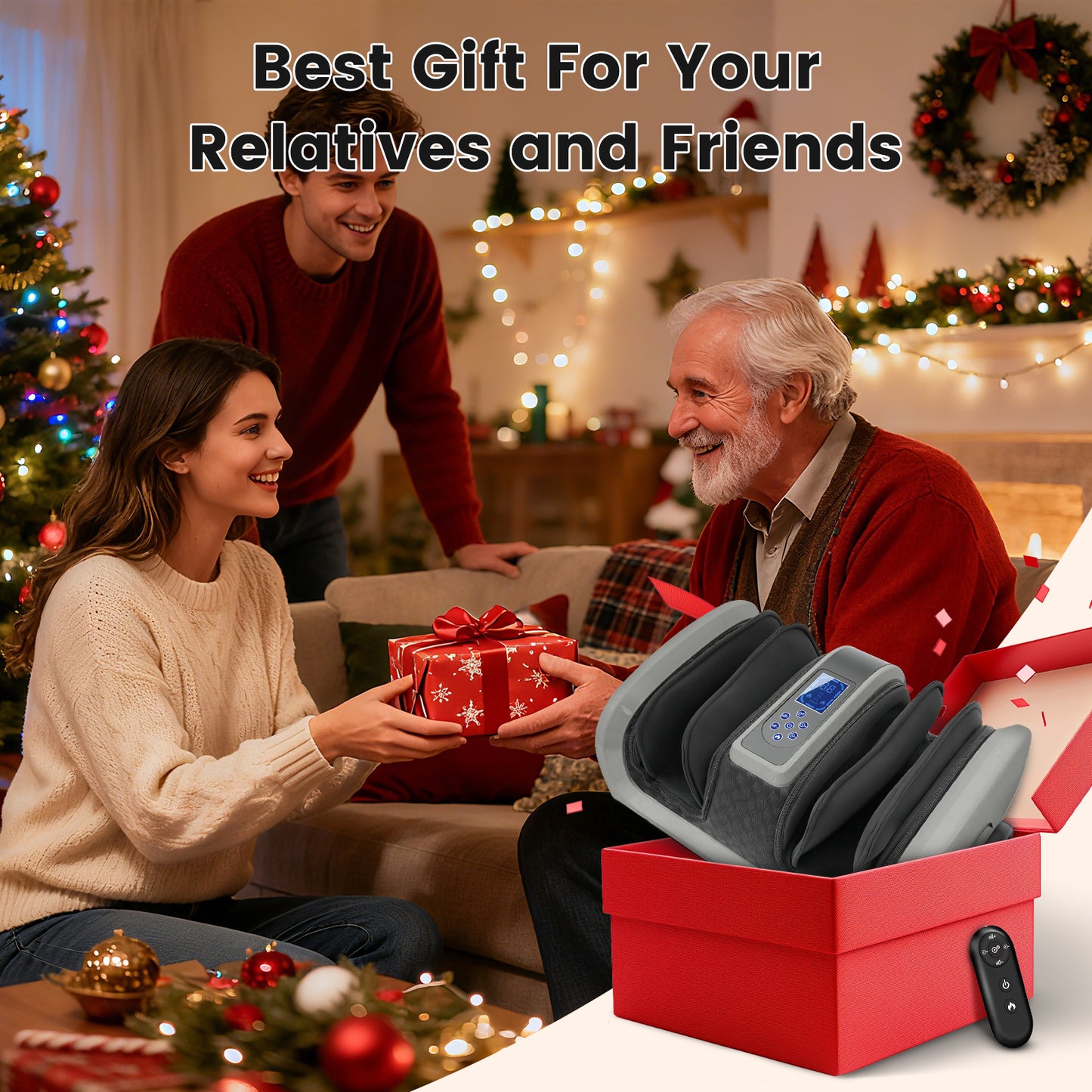BAOKALER Shiatsu Foot Massager with Heat, Deep Kneading Foot and Calf Massager with Vibration Compression, Electric Leg Massager Machine for Circulation and Pain Relief, Gift for Elder, Black