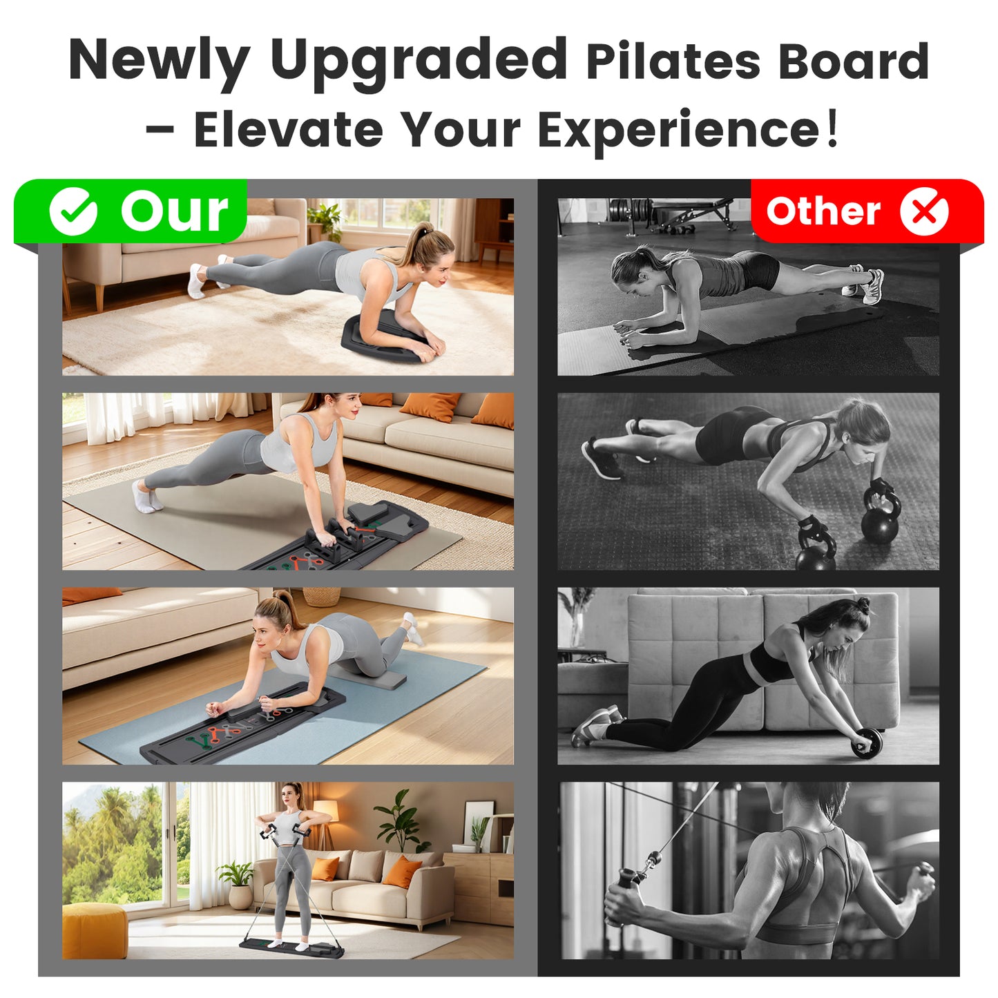 RICAN Pilates Board, Pilates Reformer for Core Strength Training, 7 in 1 Foldable Pilates Machine for Women Workout, Fitness, Exercise, Abs, Black