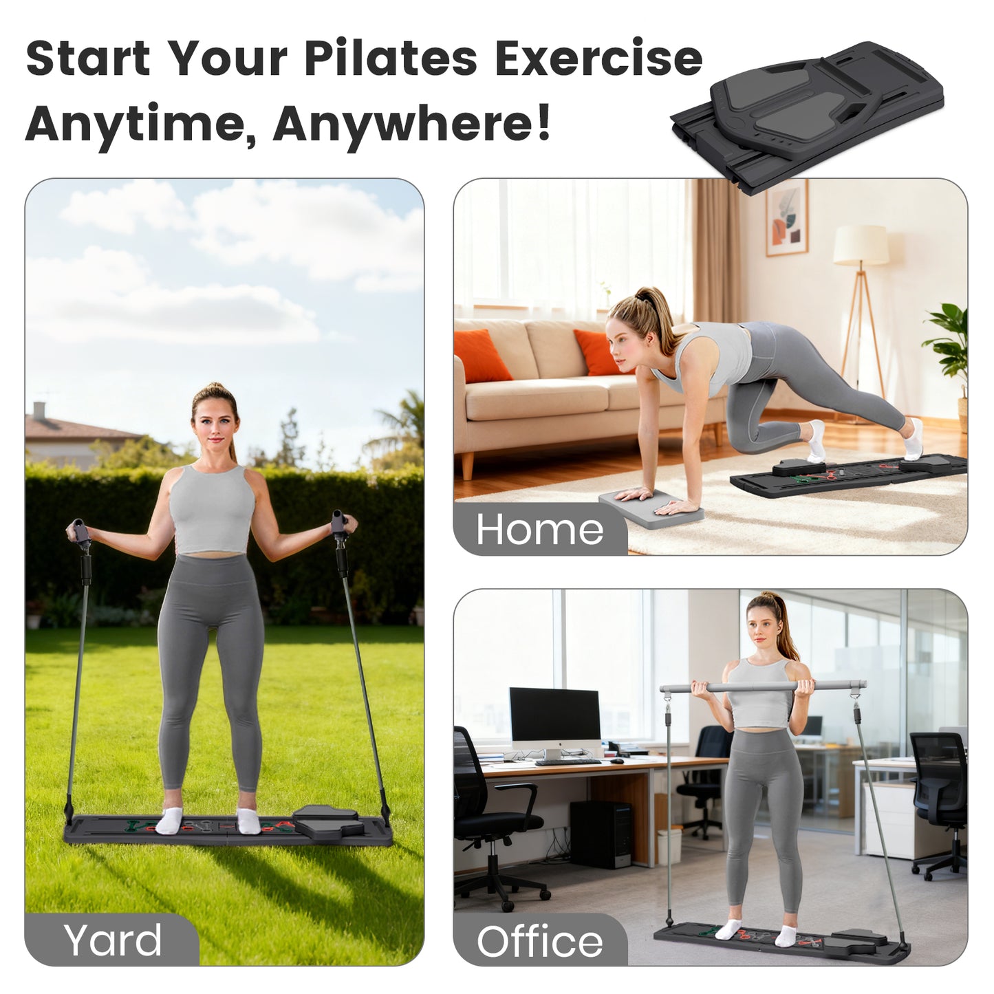RICAN Pilates Board, Pilates Reformer for Core Strength Training, 7 in 1 Foldable Pilates Machine for Women Workout, Fitness, Exercise, Abs, Black