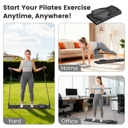 RICAN Pilates Board, Pilates Reformer for Core Strength Training, 7 in 1 Foldable Pilates Machine for Women Workout, Fitness, Exercise, Abs, Black