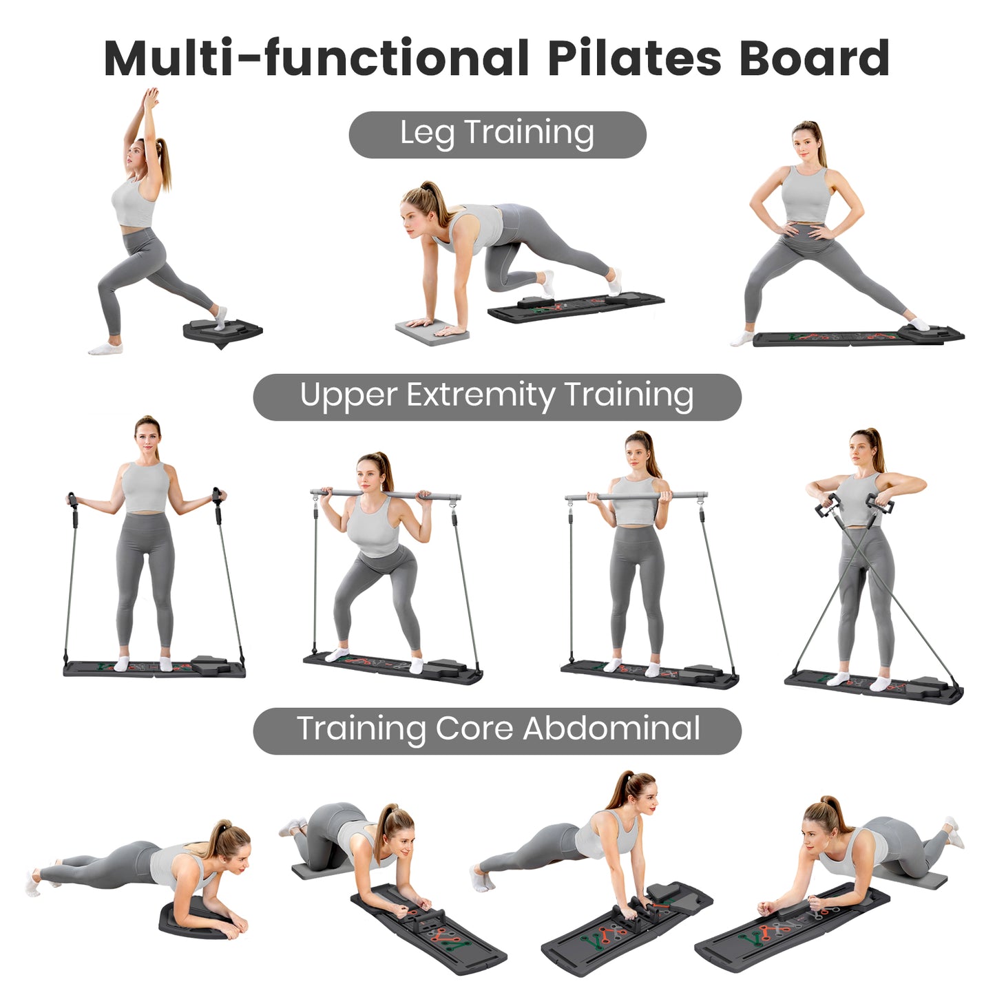RICAN Pilates Board, Pilates Reformer for Core Strength Training, 7 in 1 Foldable Pilates Machine for Women Workout, Fitness, Exercise, Abs, Black