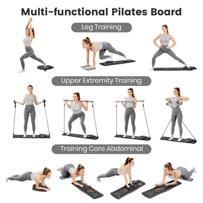 RICAN Pilates Board, Pilates Reformer for Core Strength Training, 7 in 1 Foldable Pilates Machine for Women Workout, Fitness, Exercise, Abs, Black