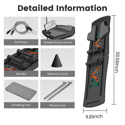 RICAN Pilates Board, Pilates Reformer for Core Strength Training, 7 in 1 Foldable Pilates Machine for Women Workout, Fitness, Exercise, Abs, Black