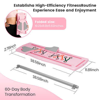 RICAN Pilates Board, Foldable Pilates Abdominal Board for Core Strength Training, Multi-Purpose 7 in 1 Pilates Reformer Machine for Women Workout, Exercise, Fitness, Abs, Pink