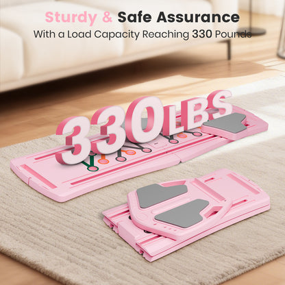 RICAN Pilates Board, Foldable Pilates Abdominal Board for Core Strength Training, Multi-Purpose 7 in 1 Pilates Reformer Machine for Women Workout, Exercise, Fitness, Abs, Pink