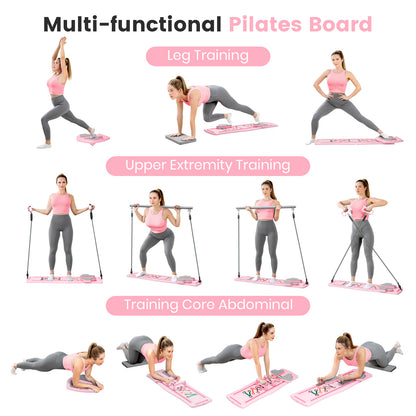 RICAN Pilates Board, Foldable Pilates Abdominal Board for Core Strength Training, Multi-Purpose 7 in 1 Pilates Reformer Machine for Women Workout, Exercise, Fitness, Abs, Pink