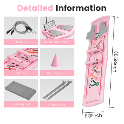 RICAN Pilates Board, Foldable Pilates Abdominal Board for Core Strength Training, Multi-Purpose 7 in 1 Pilates Reformer Machine for Women Workout, Exercise, Fitness, Abs, Pink