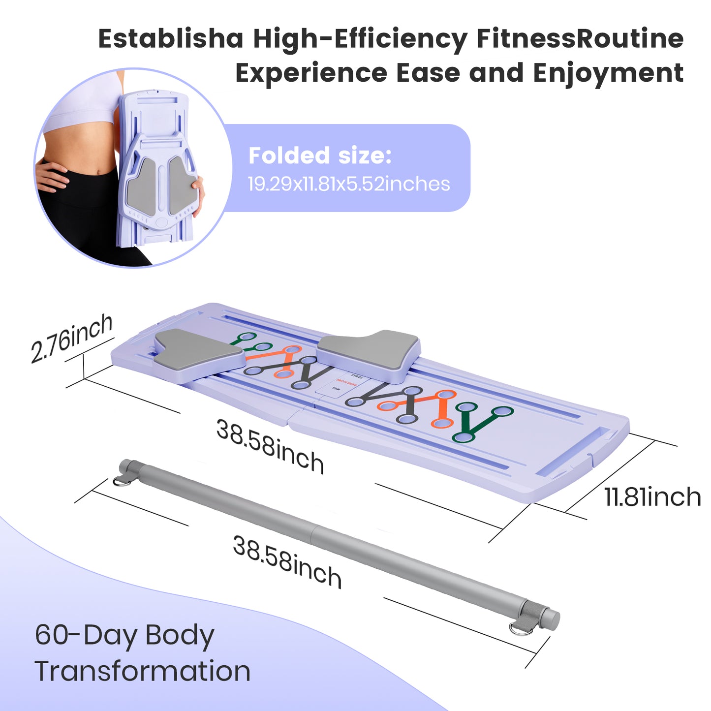 RICAN Pilates Board, Abdominal Board for Core Strength Training, Multi-Purpose 7 in 1 Foldable Pilates Reformer Machine for Women Workout, Fitness, Exercise, Abs, Purple