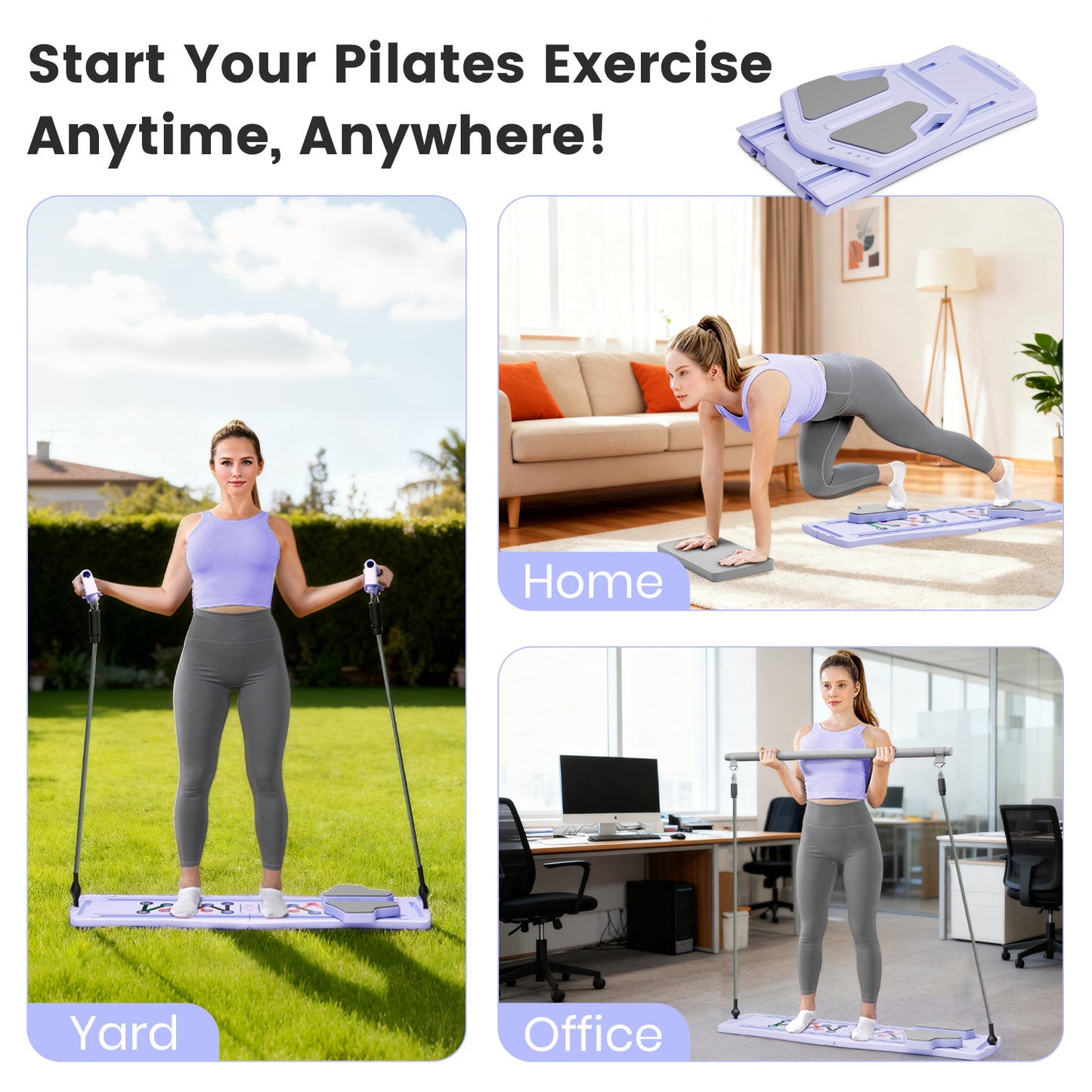 RICAN Pilates Board, Abdominal Board for Core Strength Training, Multi-Purpose 7 in 1 Foldable Pilates Reformer Machine for Women Workout, Fitness, Exercise, Abs, Purple