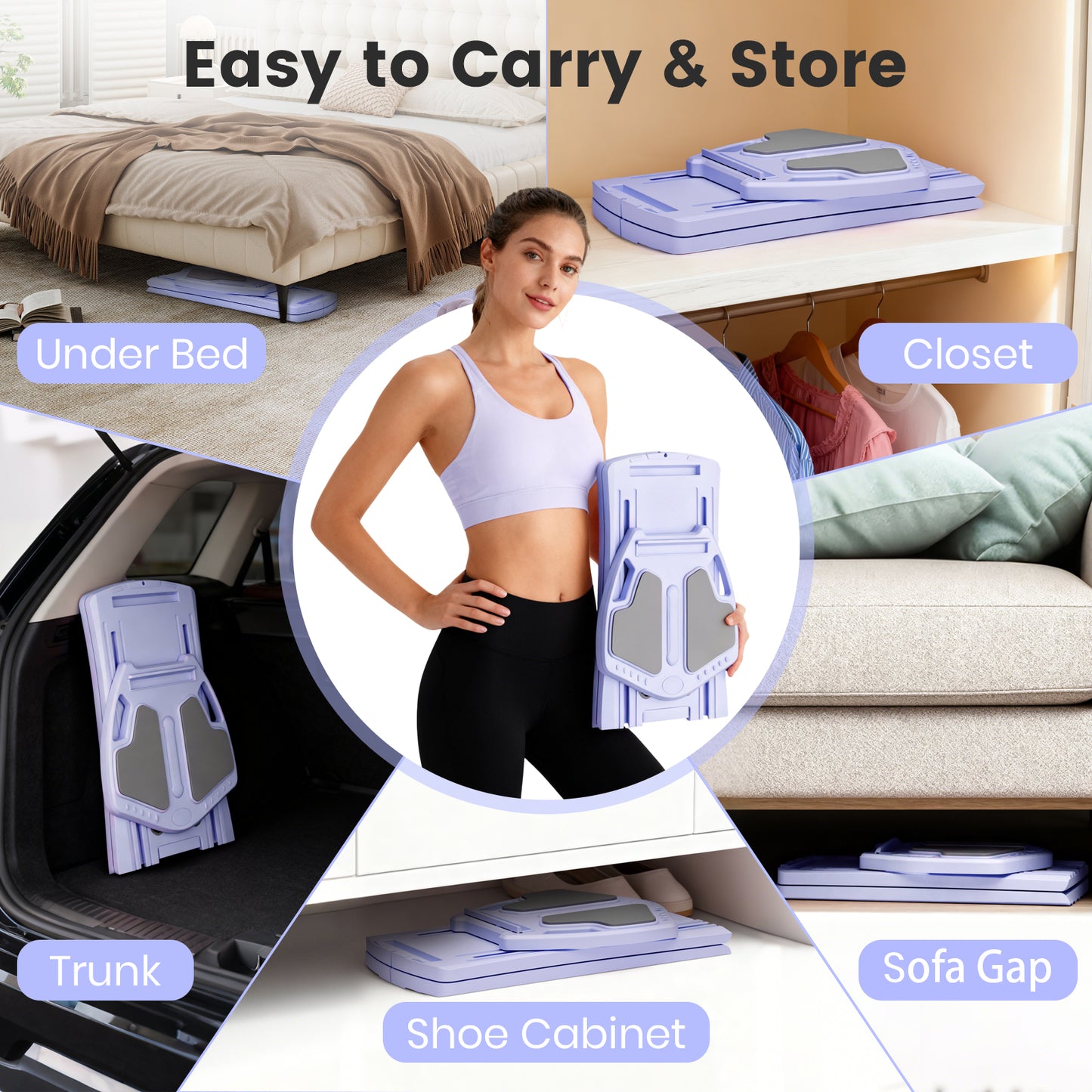 RICAN Pilates Board, Abdominal Board for Core Strength Training, Multi-Purpose 7 in 1 Foldable Pilates Reformer Machine for Women Workout, Fitness, Exercise, Abs, Purple