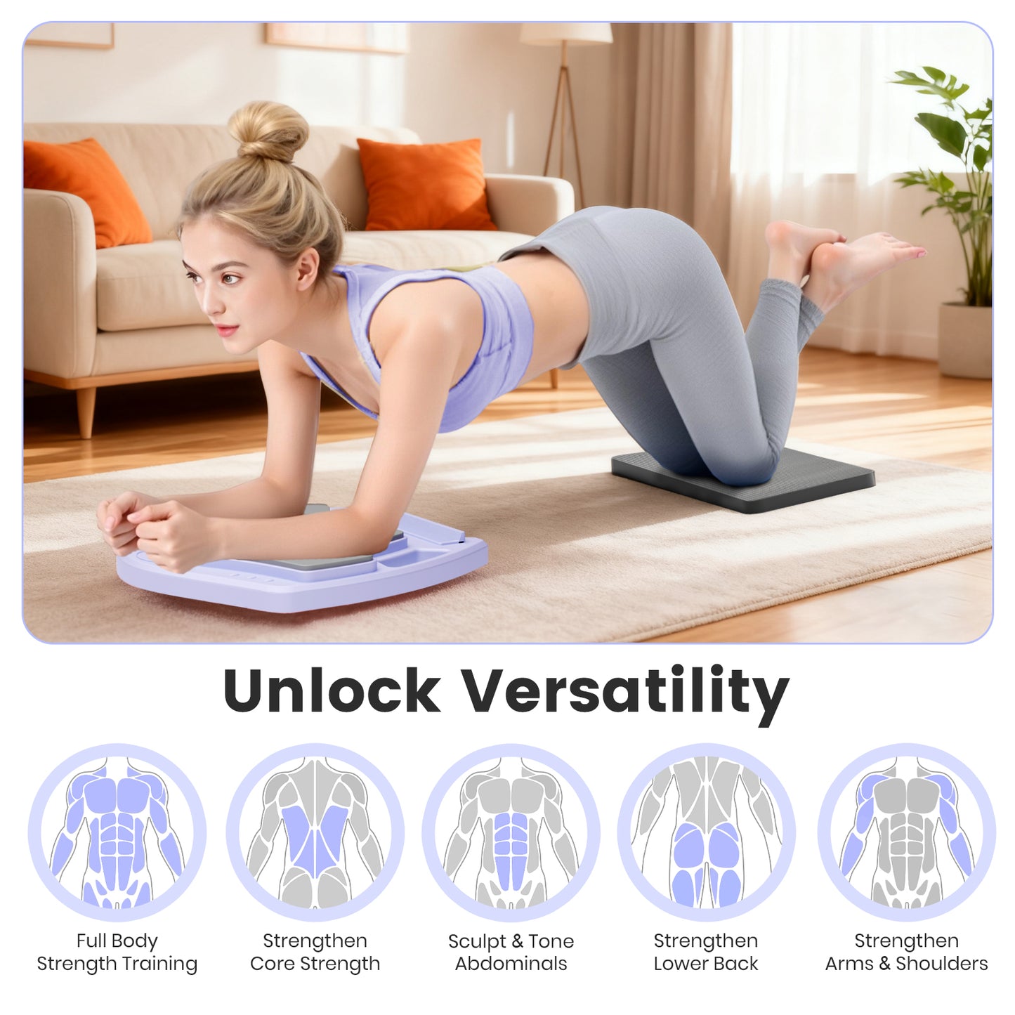 RICAN Pilates Board, Abdominal Board for Core Strength Training, Multi-Purpose 7 in 1 Foldable Pilates Reformer Machine for Women Workout, Fitness, Exercise, Abs, Purple