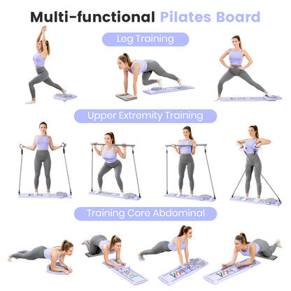 RICAN Pilates Board, Abdominal Board for Core Strength Training, Multi-Purpose 7 in 1 Foldable Pilates Reformer Machine for Women Workout, Fitness, Exercise, Abs, Purple