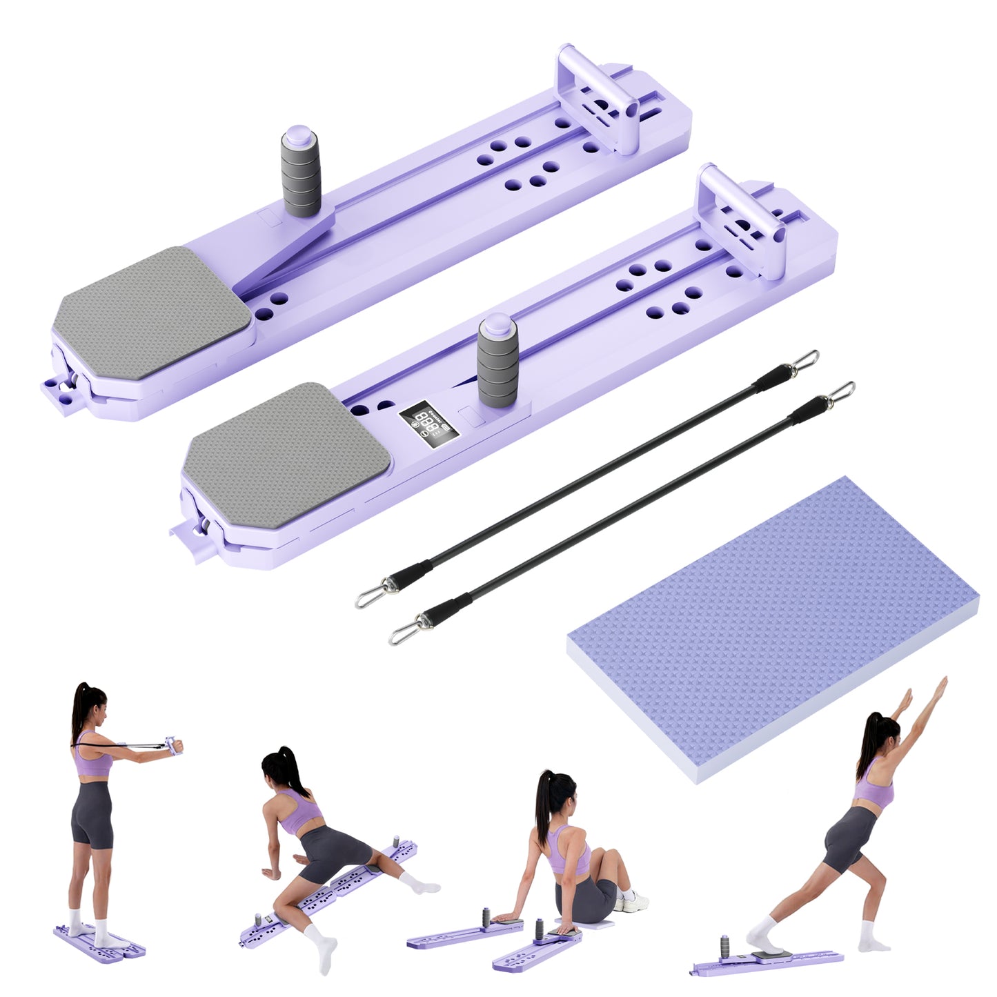 BAOKALER Pilates Board, Upgraded Pilates Reformer Equipment with Resistance Bands & Timer, Portable Ab Machine Push-Up Balance Board for Women Full Body Workout at Home Fitness